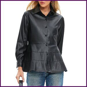 Faux Leather Oversized Bomber Jacket Women's PU Motorcycle Coat
